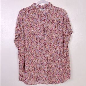 Beach Lunch Lounge Women’s XL Button Up Floral Cuffed Short Sleeve Top‎